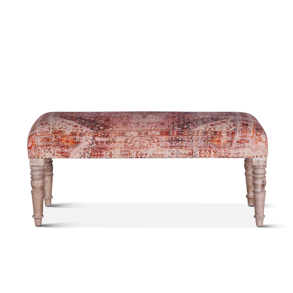 Algiers Tihiri Red Print Upholstered Bench. Picture 1