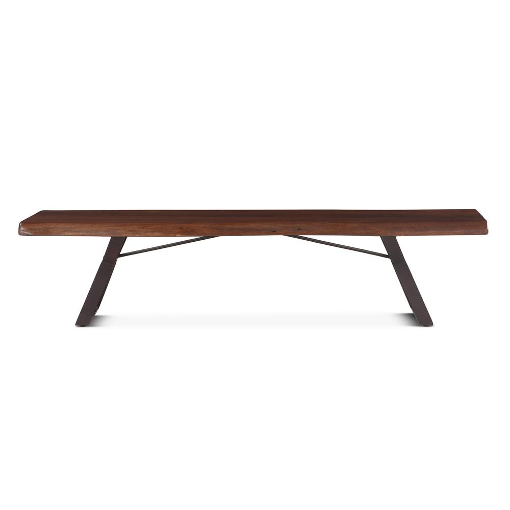 Nottingham 90-Inch Acacia Wood Live Edge Dining Bench in Walnut Finish. Picture 4