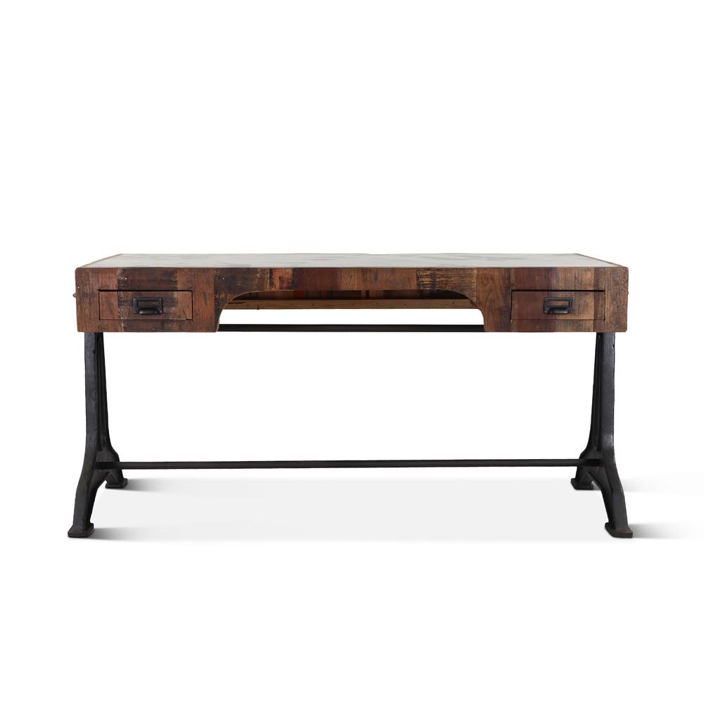 Melbourne Rustic Teak Wood Office Desk with Natural Marble Inlay. Picture 4