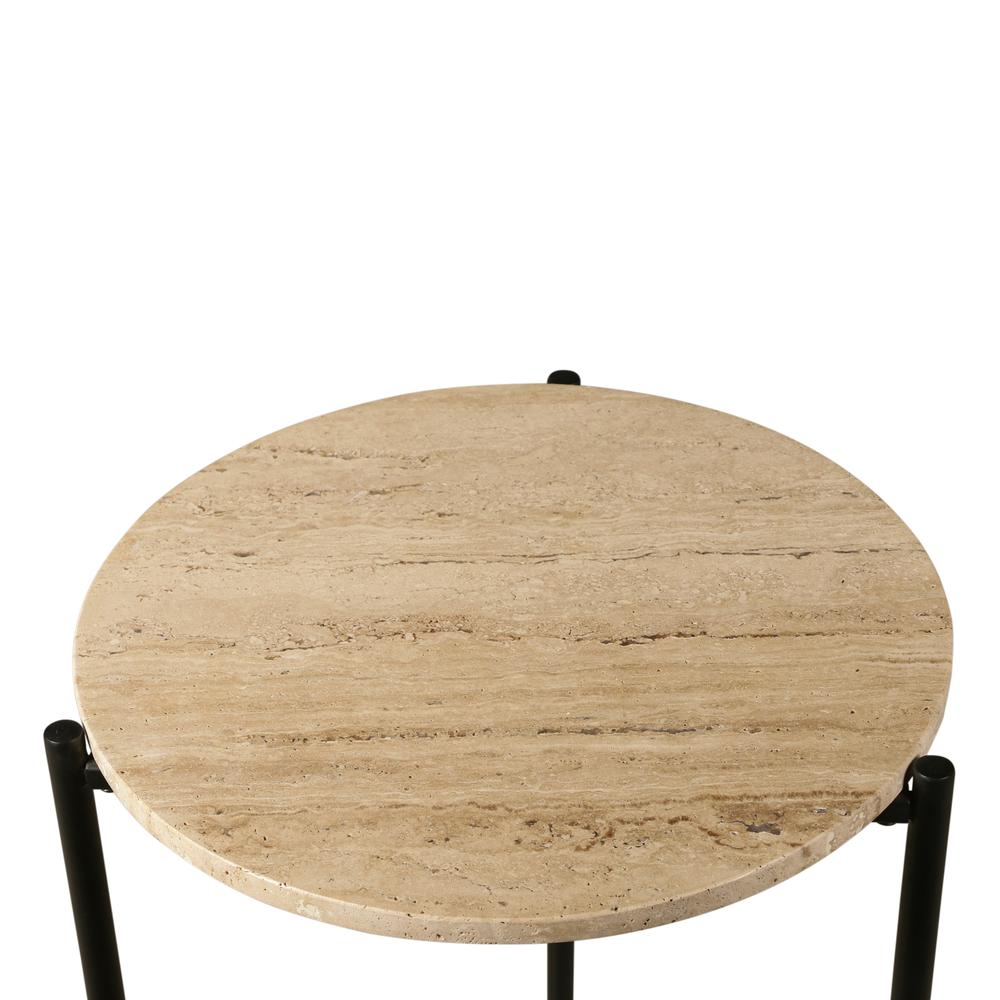 Charleston 18" Side Table in Travertine Stone and Iron. Picture 4