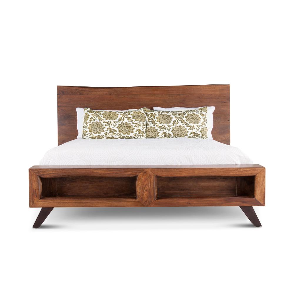 Nottingham Acacia Wood Live Edge Queen Bed in Walnut Finish. Picture 4