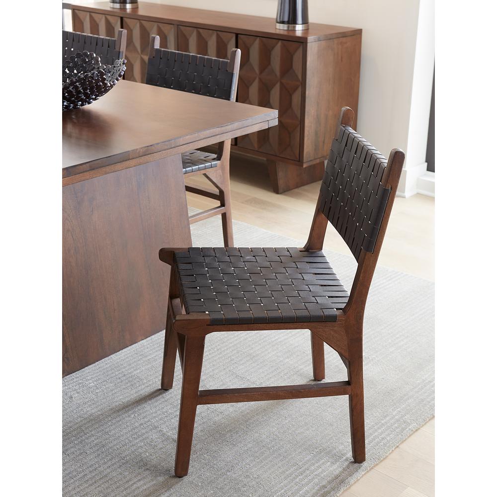 Lisbon Dining Chair in Black Leather with Royal Brown Finish - set of 2. Picture 7