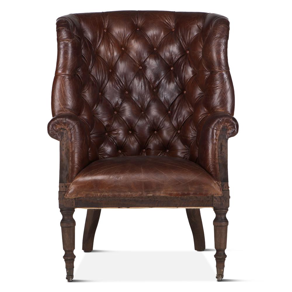 Charles Deconstructed Armchair with Vintage Cigar Leather and Solid Wood Legs. Picture 2