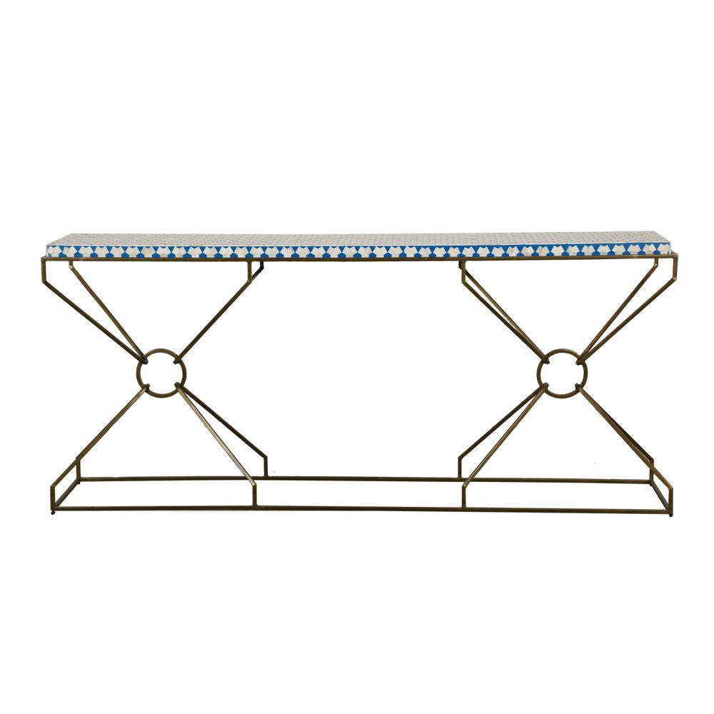 Alexandria 72" Console Table with Bone Inlay and Brass. Picture 1