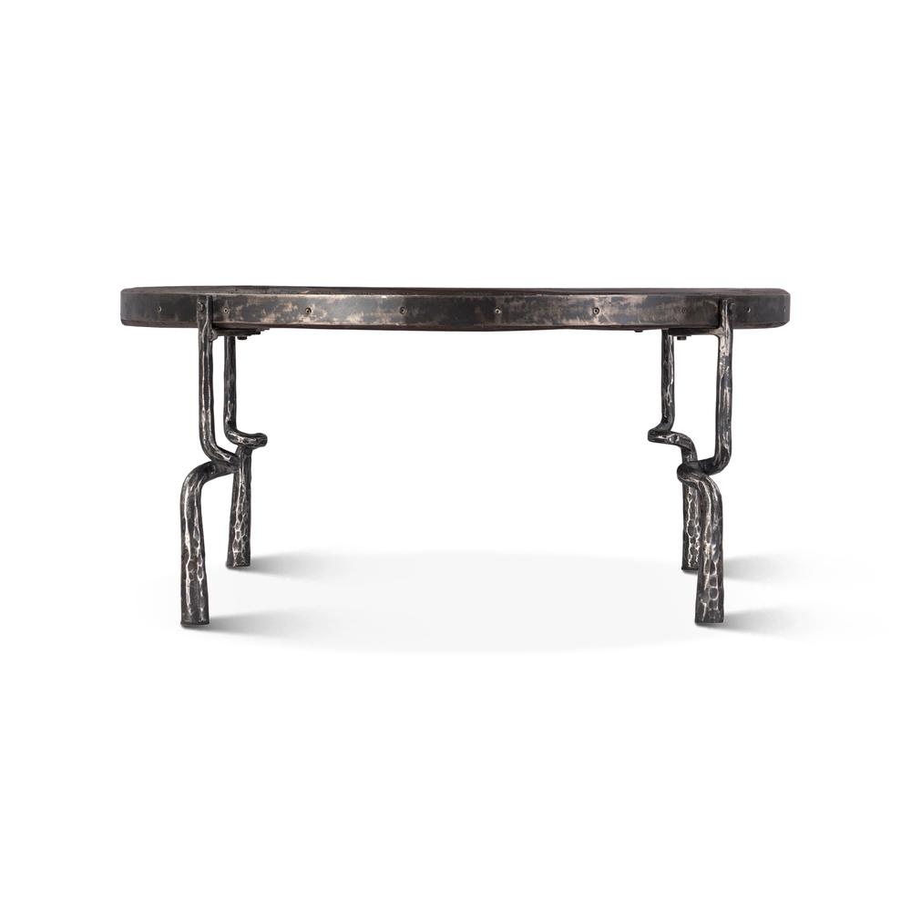 Rustic Revival 41" Hammered Leg Marble Coffee Table. Picture 5