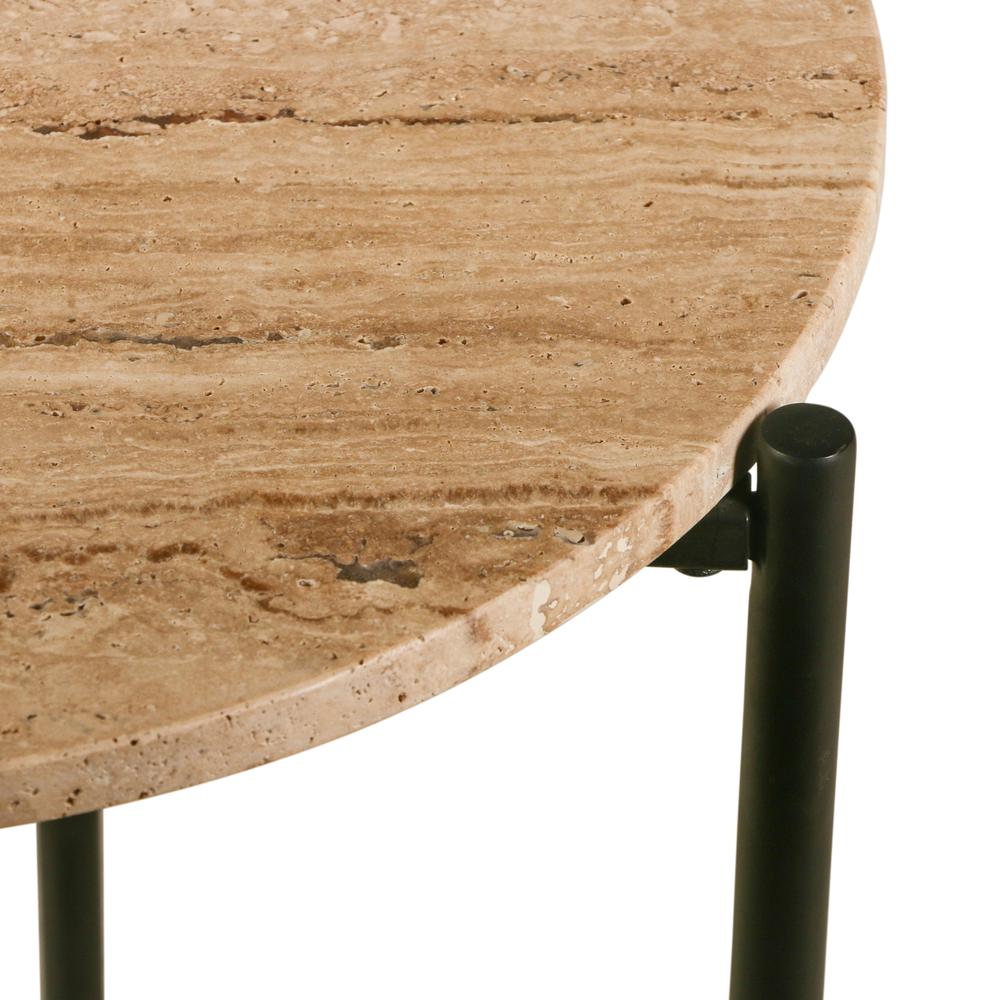 Charleston 18" Side Table in Travertine Stone and Iron. Picture 3