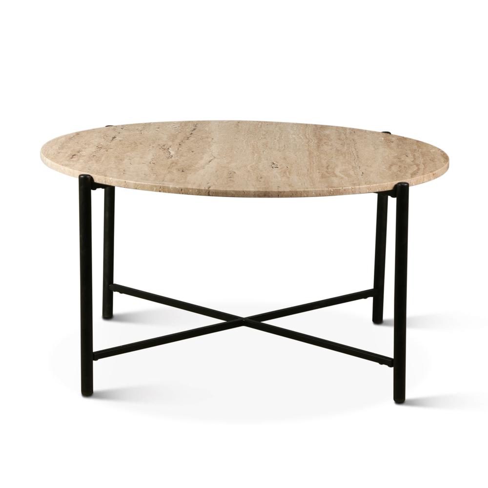 Charleston 35" Coffee Table in Travertine Stone and Iron. Picture 5