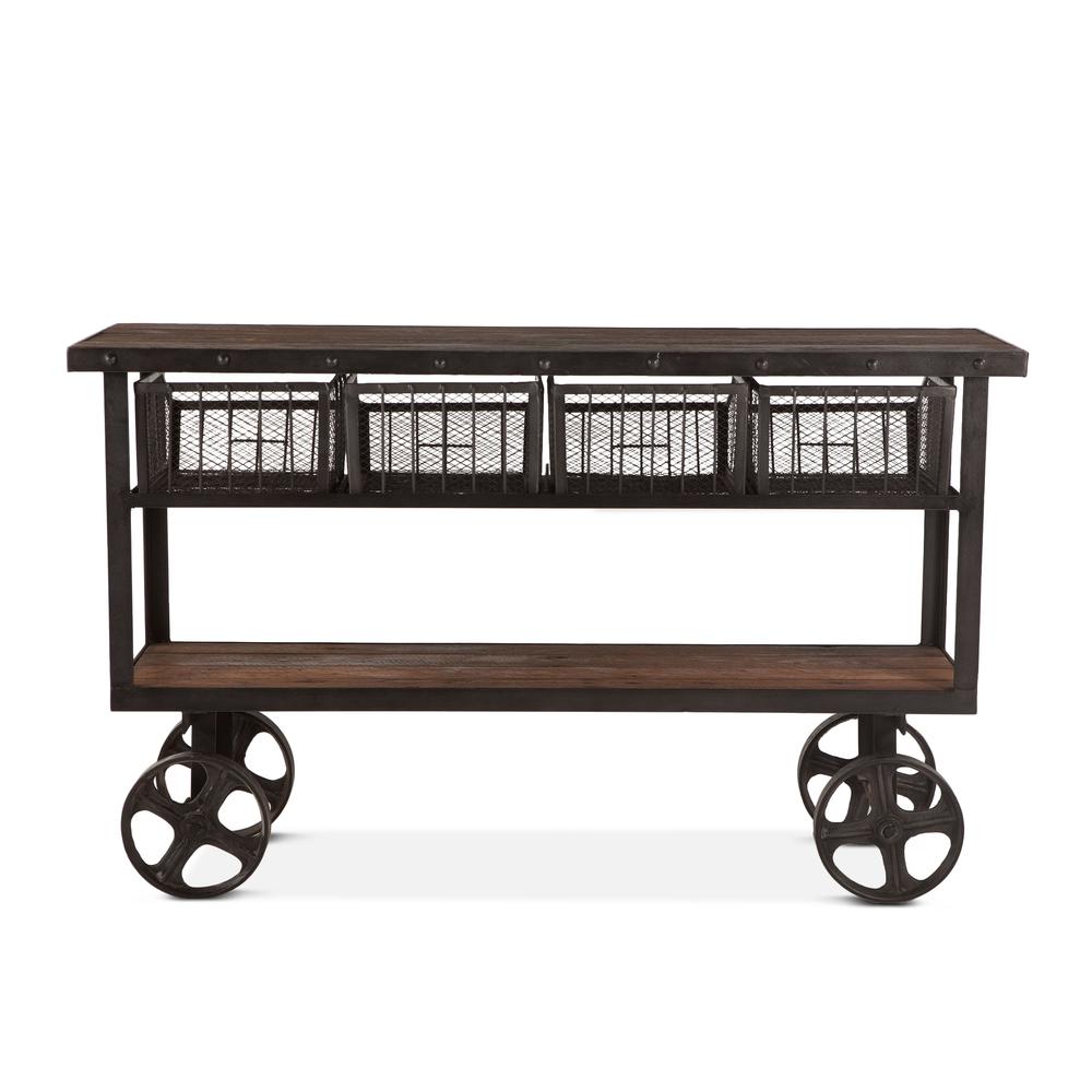 Paxton 60-Inch Reclaimed Teak Utility Cart with Gray Zinc Wheels. Picture 1
