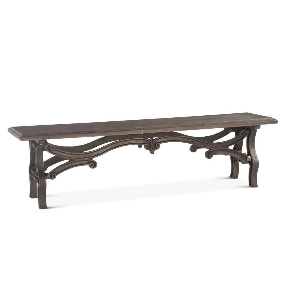 Anderson 68-Inch Weathered Gray Dining Bench with Reclaimed Iron Base. Picture 1