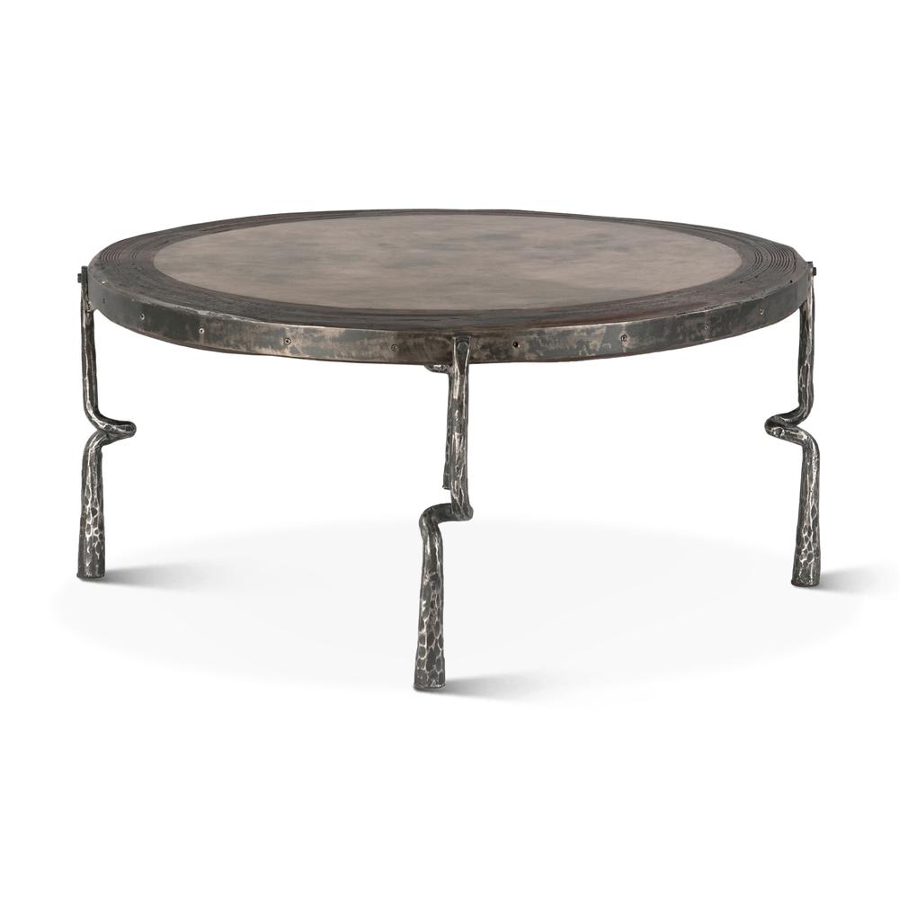 Rustic Revival 41" Hammered Leg Marble Coffee Table. Picture 4