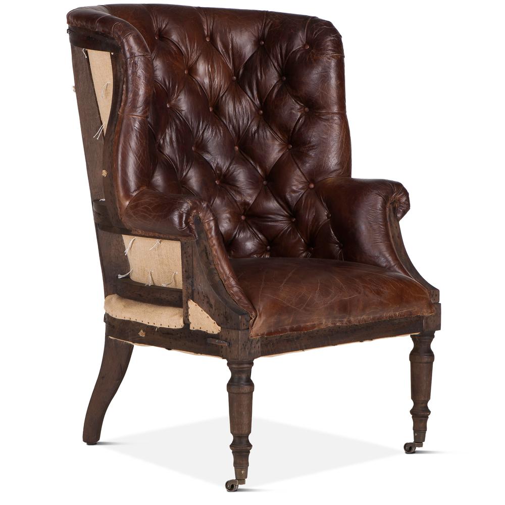 Charles Deconstructed Armchair with Vintage Cigar Leather and Solid Wood Legs. The main picture.