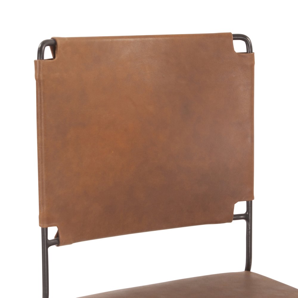 Melbourne Dining Chair in Brown Buffalo Leather and Iron - set of 2. Picture 4