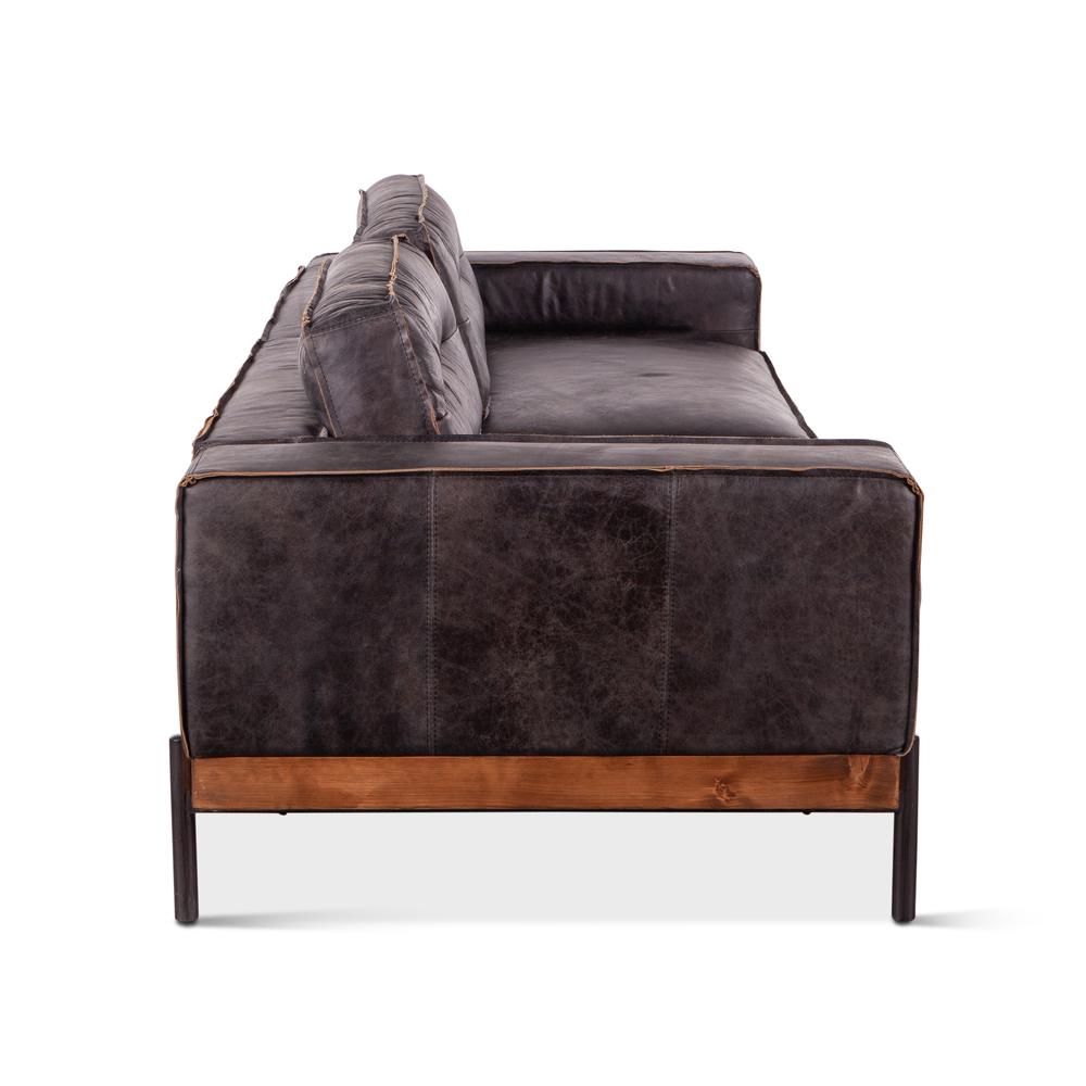 Chiavari Distressed Antique Ebony Leather Sofa. Picture 3