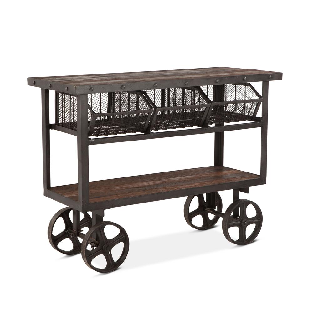 Paxton 48-Inch Reclaimed Teak Utility Cart with Gray Zinc Wheels. Picture 2