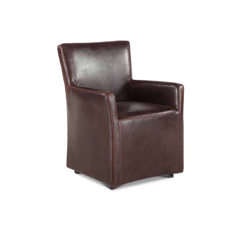 Lily Brown Leather Wheeled Armchair. Picture 1