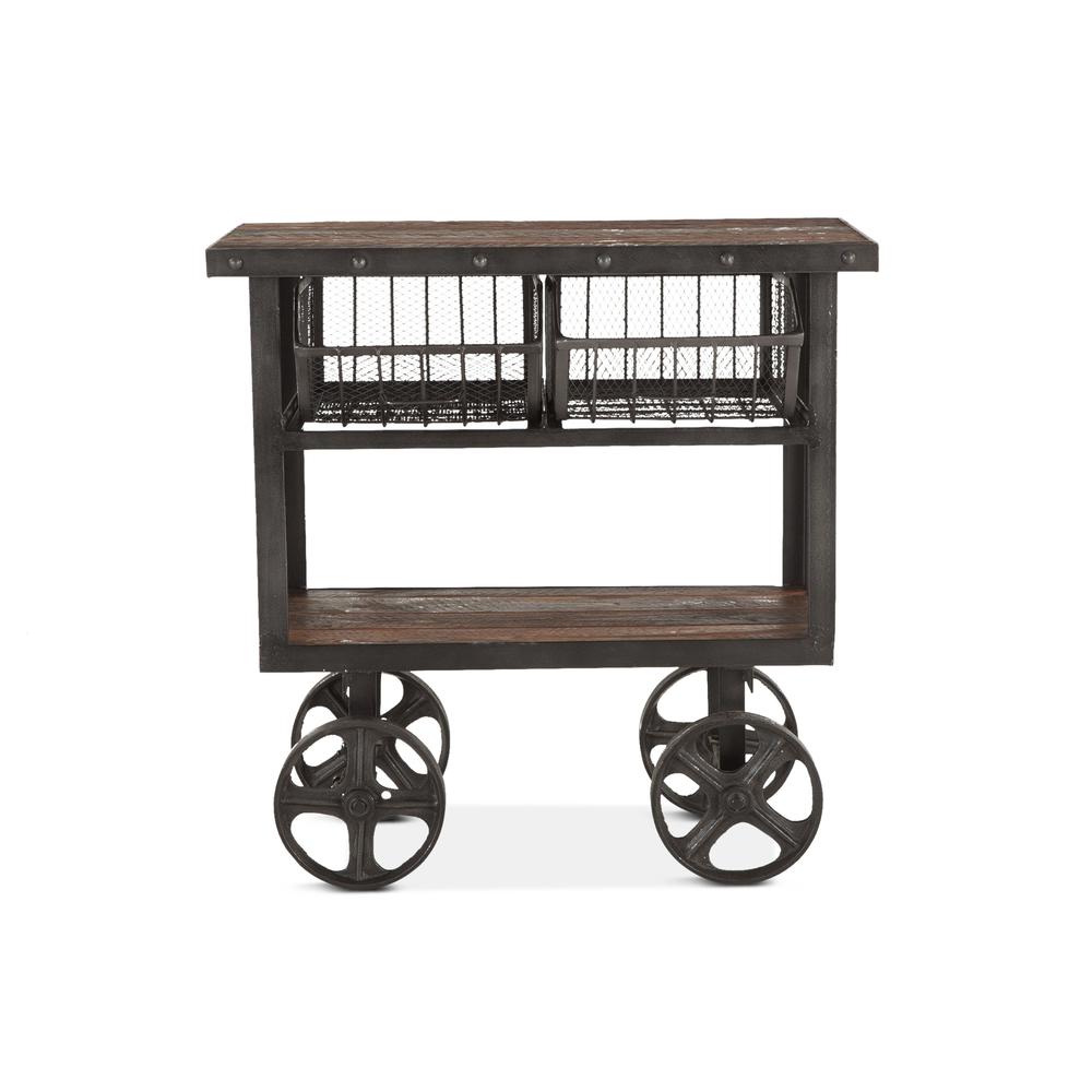 Paxton 36-Inch Reclaimed Teak Utility Cart with Gray Zinc Wheels. Picture 1