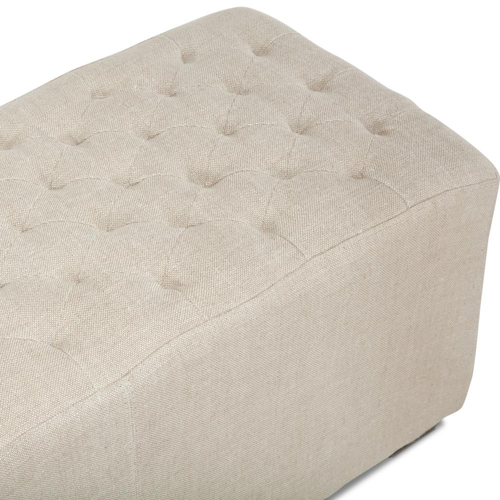 Arabella 58-Inch Beige Linen Bench with Diamond Stitched Detailing. Picture 6