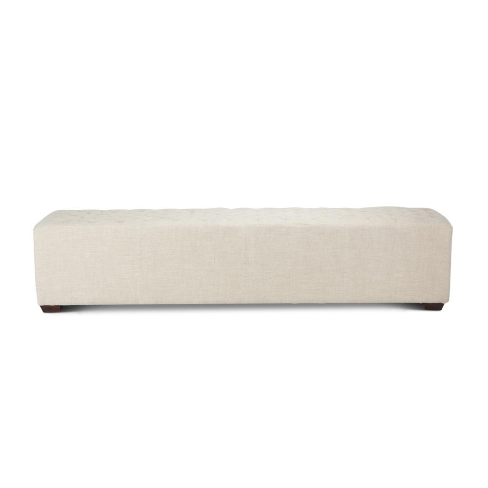 Arabella 78-Inch Long Beige Linen Bench with Diamond Stitched Detailing. Picture 2