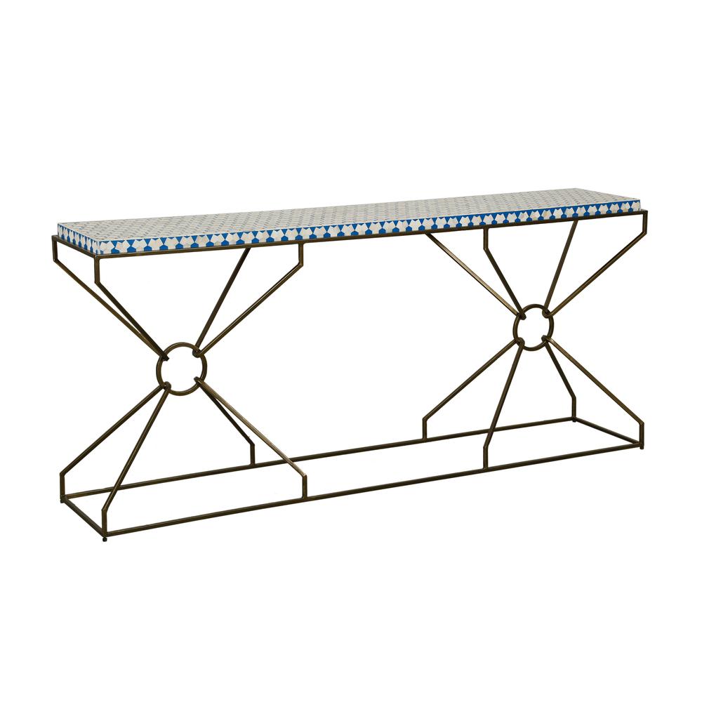 Alexandria 72" Console Table with Bone Inlay and Brass. Picture 3