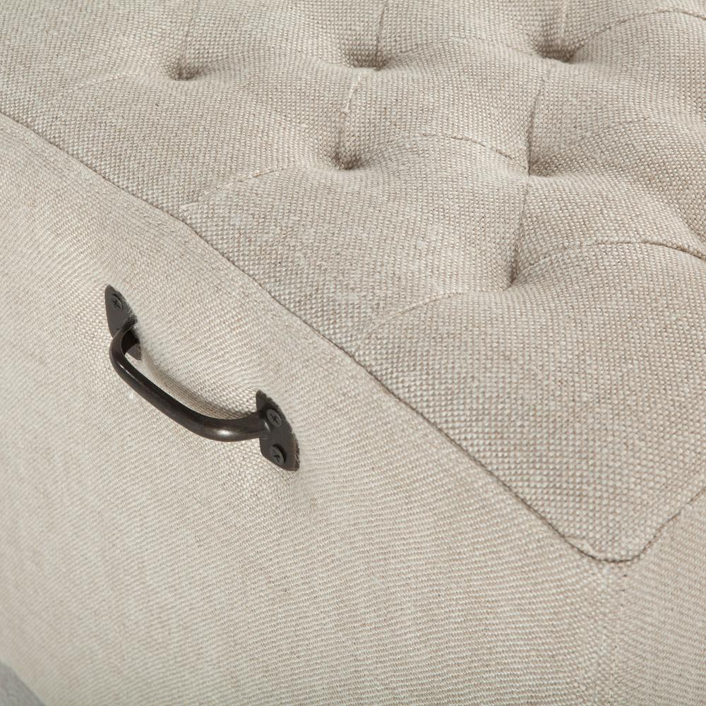 Arabella 78-Inch Long Beige Linen Bench with Diamond Stitched Detailing. Picture 1
