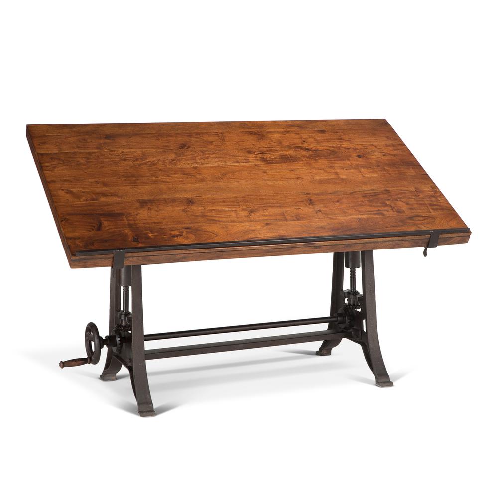 Artezia 62-Inch Reclaimed Teak Wood Drafting Desk with Adjustable Crank. Picture 1