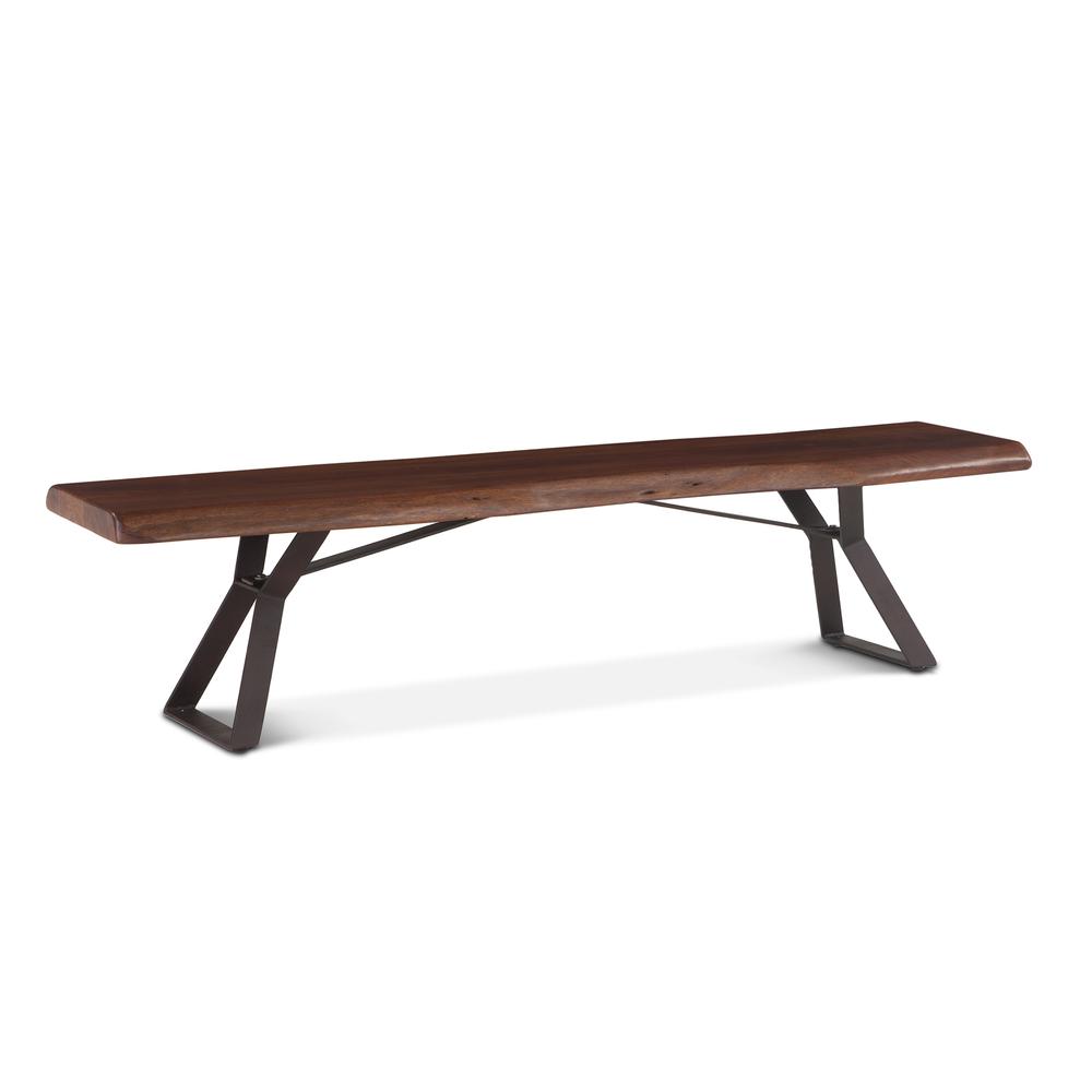 Nottingham 90-Inch Acacia Wood Live Edge Dining Bench in Walnut Finish. Picture 2