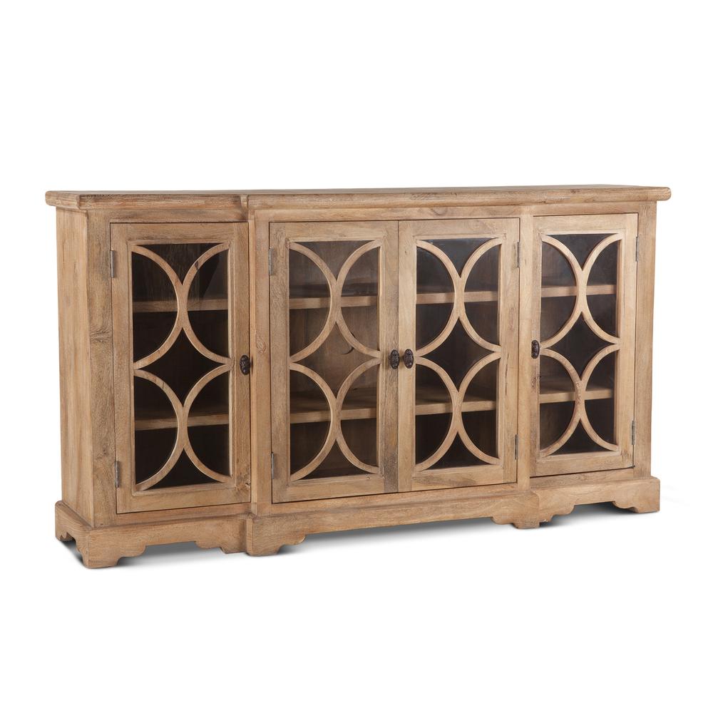Pengrove 75-Inch Mango Wood Cabinet with Carved Lattice Work Doors. Picture 1