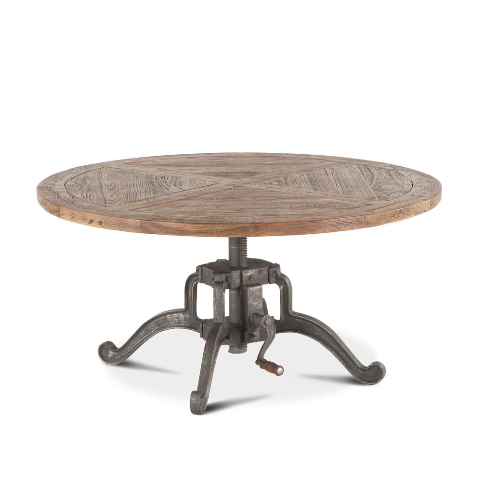 Artezia 42-Inch Round Coffee Table with Reclaimed Teak Top and Adjustable Crank. Picture 1