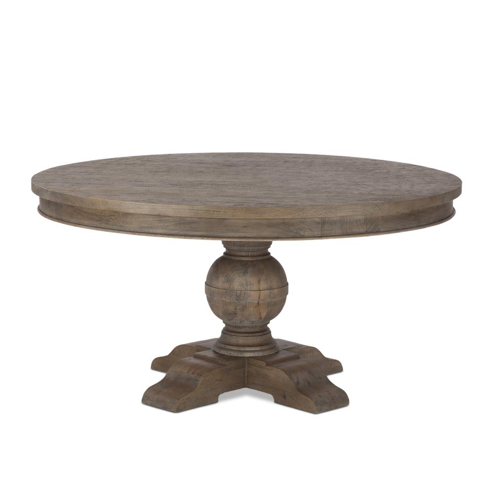 60-Inch Round Dining Table in Weathered Teak Finish, Belen Kox. Picture 1