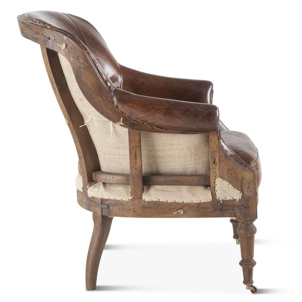Charles Deconstructed Armchair with Cigar Leather and Solid Wood Legs. Picture 3