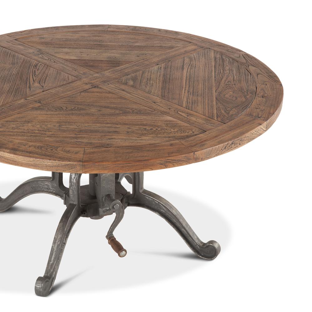 Artezia 42-Inch Round Coffee Table with Reclaimed Teak Top and Adjustable Crank. Picture 3