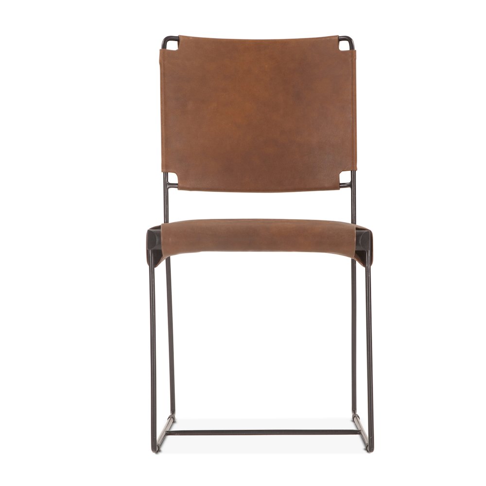 Melbourne Dining Chair in Brown Buffalo Leather and Iron - set of 2. Picture 7