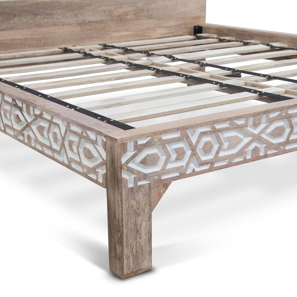 Haveli Mango Wood Geometric Carved King Bed. Picture 5