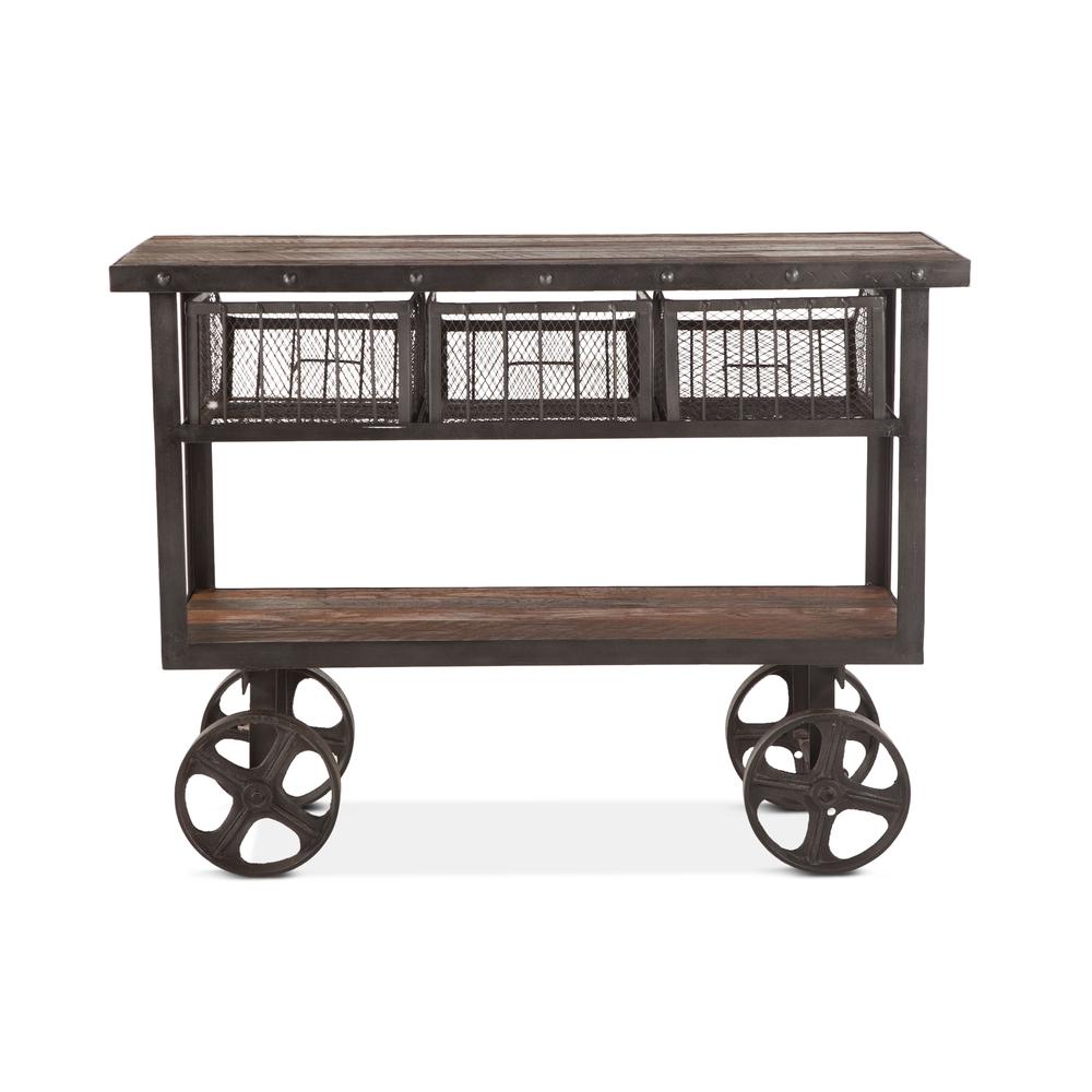 Paxton 48-Inch Reclaimed Teak Utility Cart with Gray Zinc Wheels. Picture 1