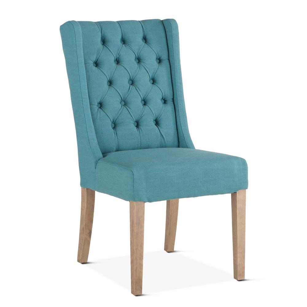 Chloe Teal Linen Dining Chairs, Set of 2. Picture 1