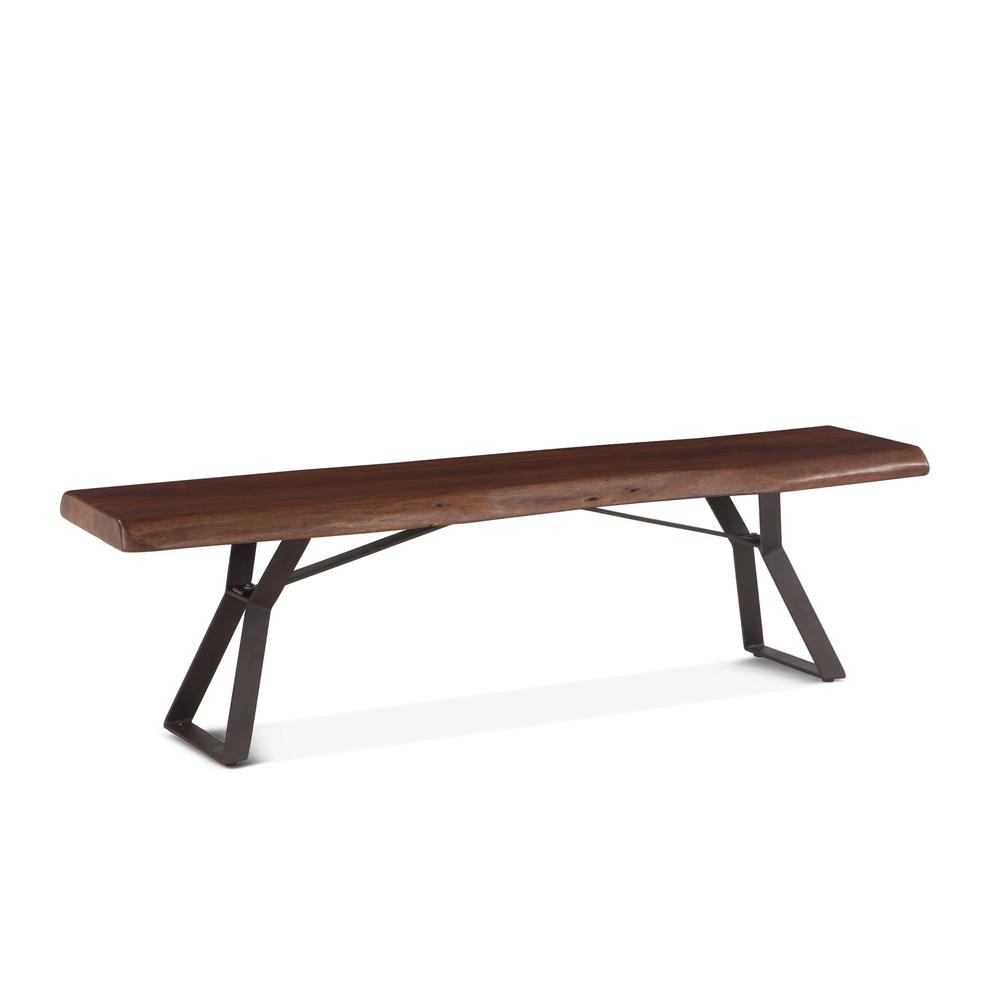 Nottingham 72-Inch Acacia Wood Live Edge Dining Bench in Walnut Finish. Picture 2