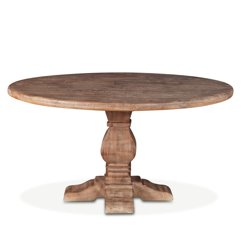54-Inch Round Mango Wood Dining Table in Antique Oak Finish, Belen Kox. Picture 1