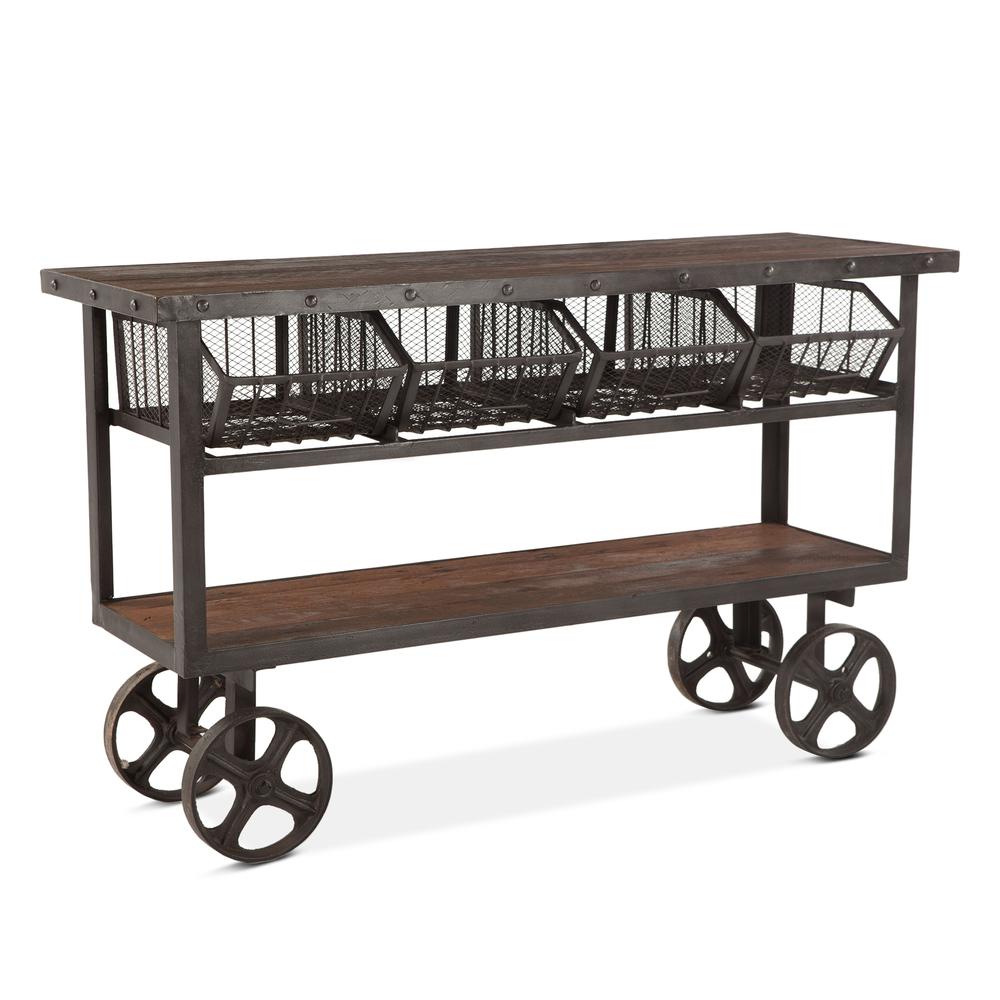 Paxton 60-Inch Reclaimed Teak Utility Cart with Gray Zinc Wheels. Picture 2
