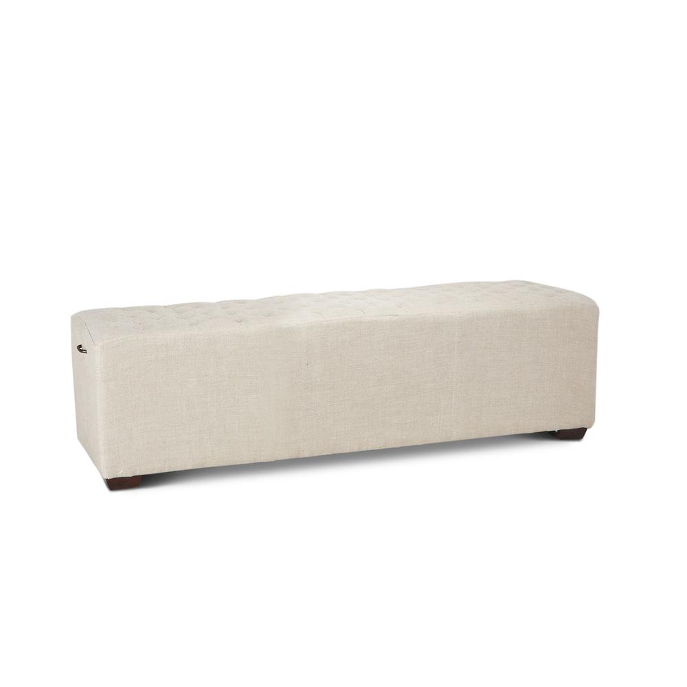 Arabella 58-Inch Beige Linen Bench with Diamond Stitched Detailing. Picture 3