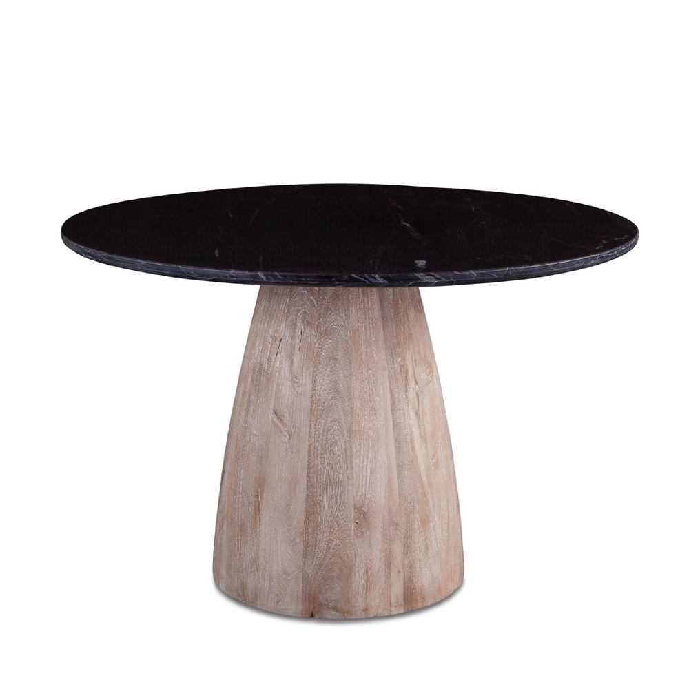 Palm Desert Natural Black Marble Dining Table with Modern Washed Wood Base. Picture 1