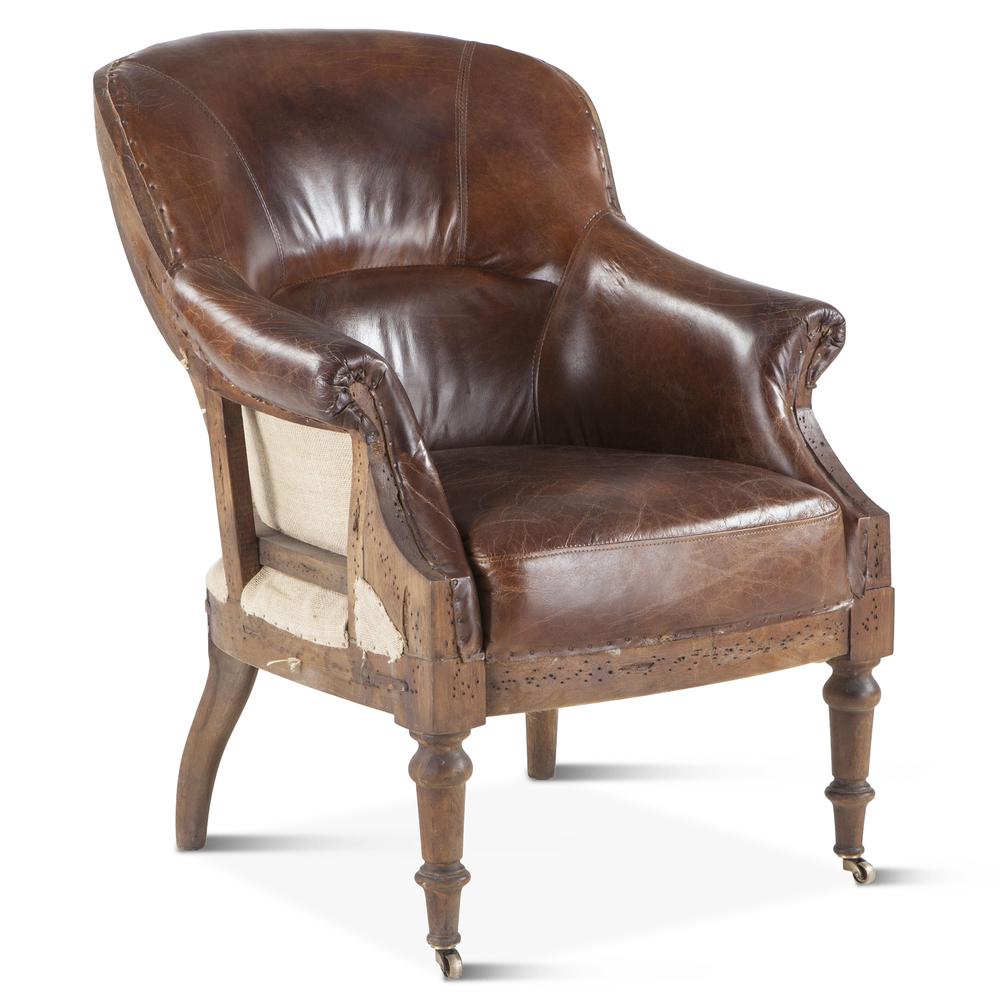 Charles Deconstructed Armchair with Cigar Leather and Solid Wood Legs. Picture 1