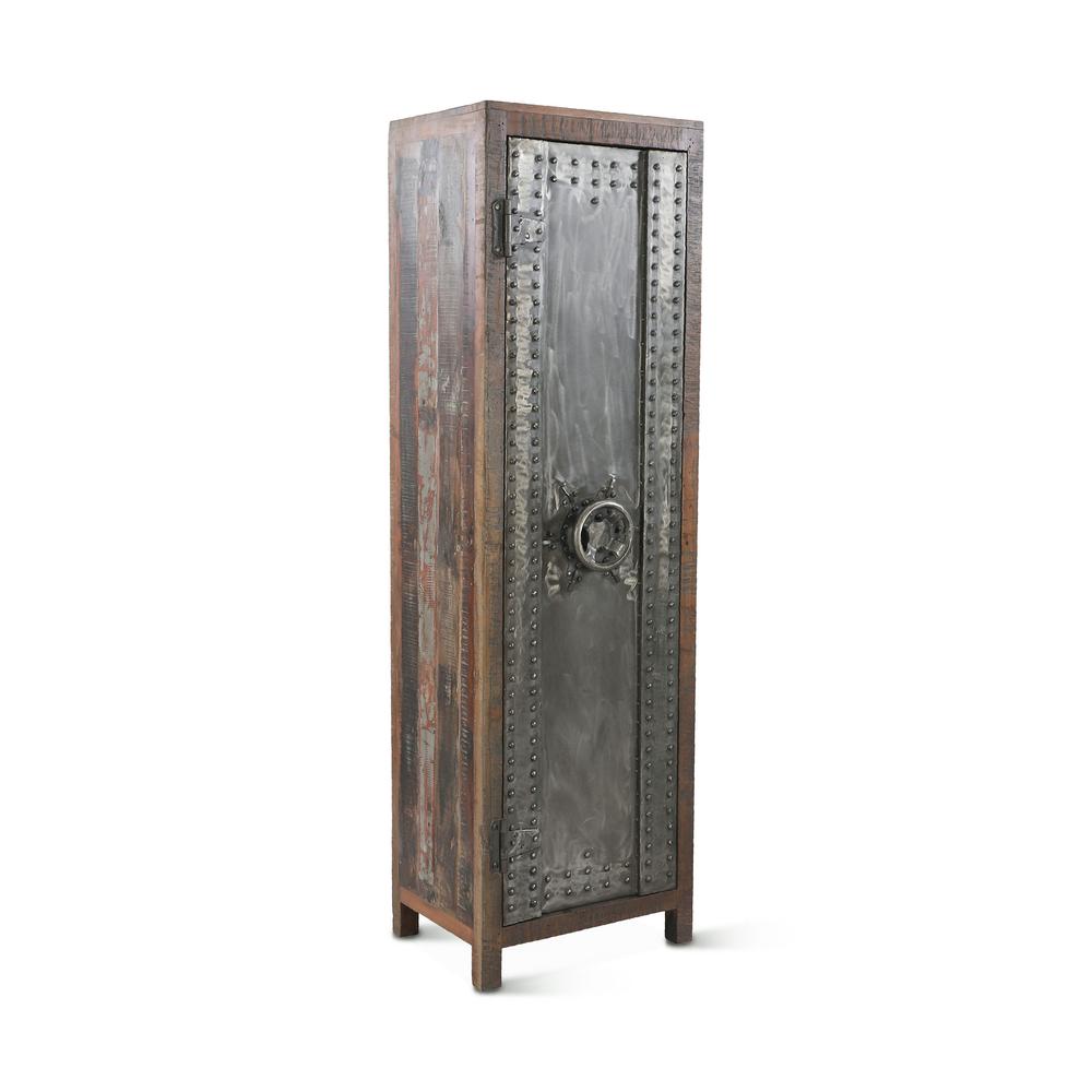 Welles Vault Style Industrial Teak Wood Tall Cabinet. Picture 1