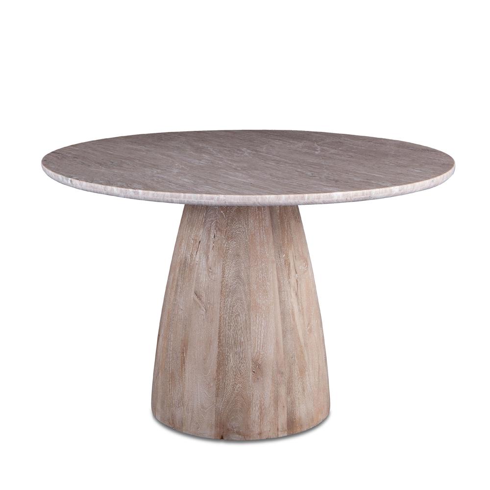 Palm Desert Natural Brown Marble Dining Table with Modern Washed Wood Base. Picture 1