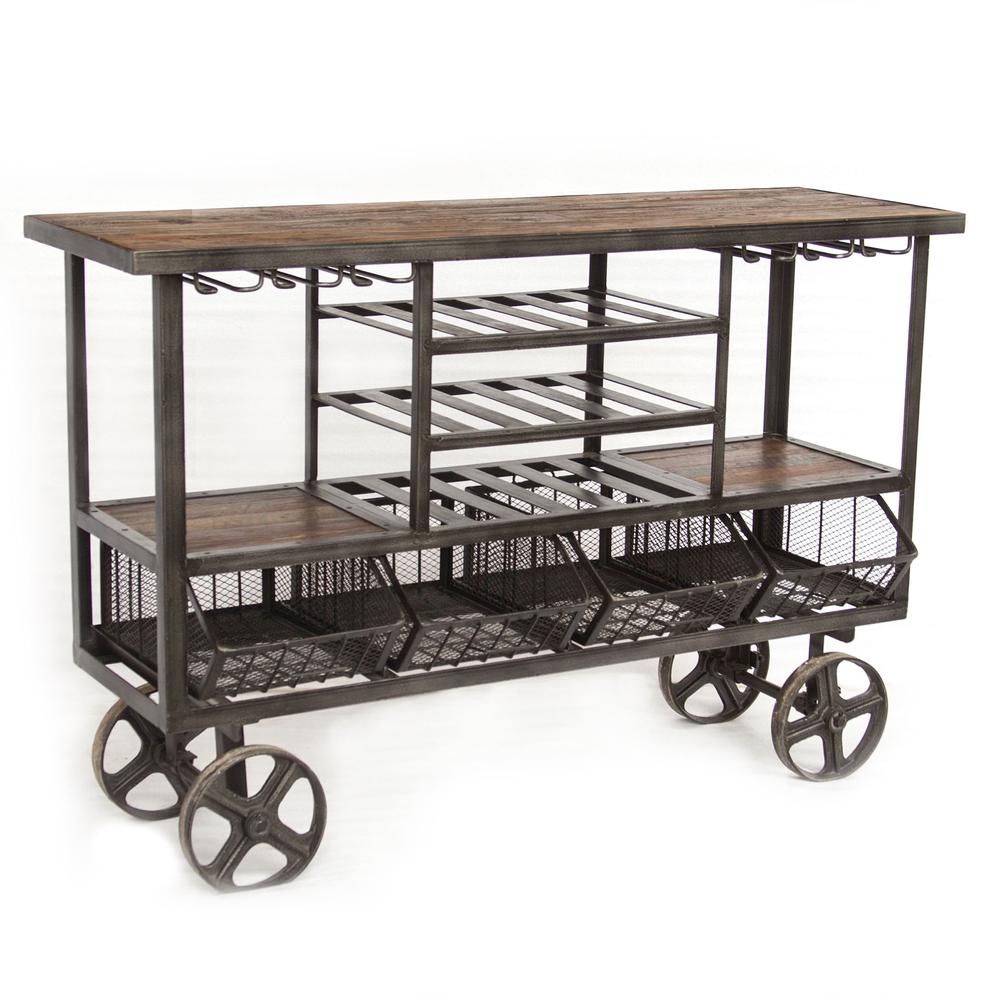 Paxton 60-Inch Reclaimed Teak Bar Cart with Wheels. Picture 1
