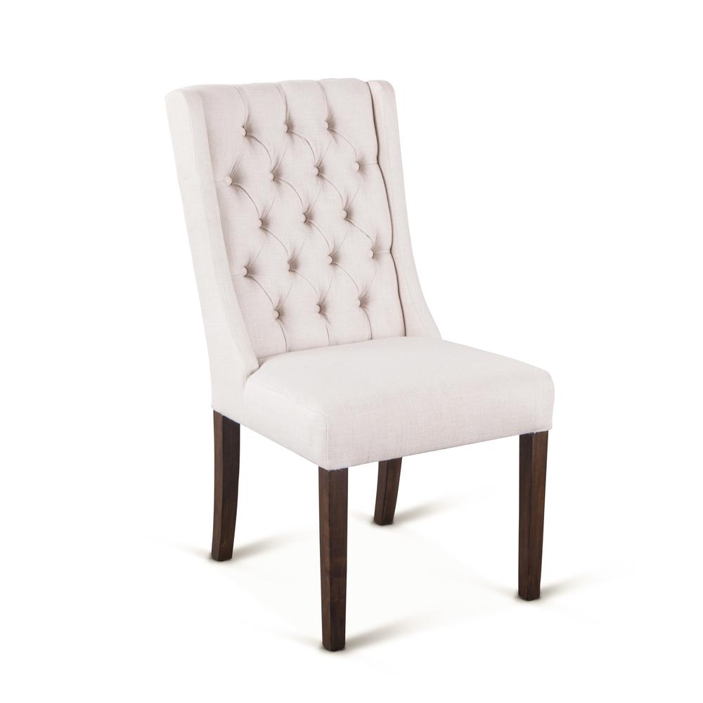 Chloe Off-White Linen Dining Chairs with Dark Walnut Legs, Set of 2. Picture 1