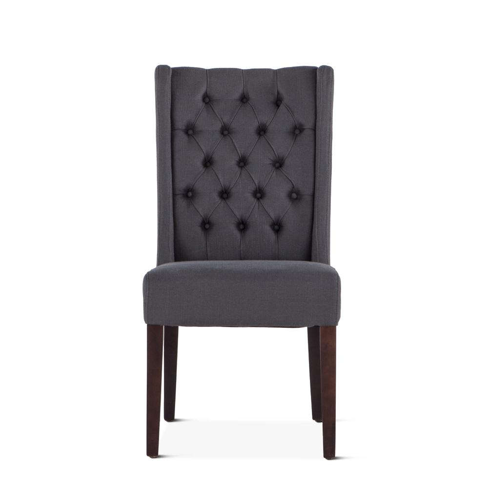 Chloe Dark Gray Linen Dining Chairs with Dark Walnut Legs, Set of 2. Picture 1