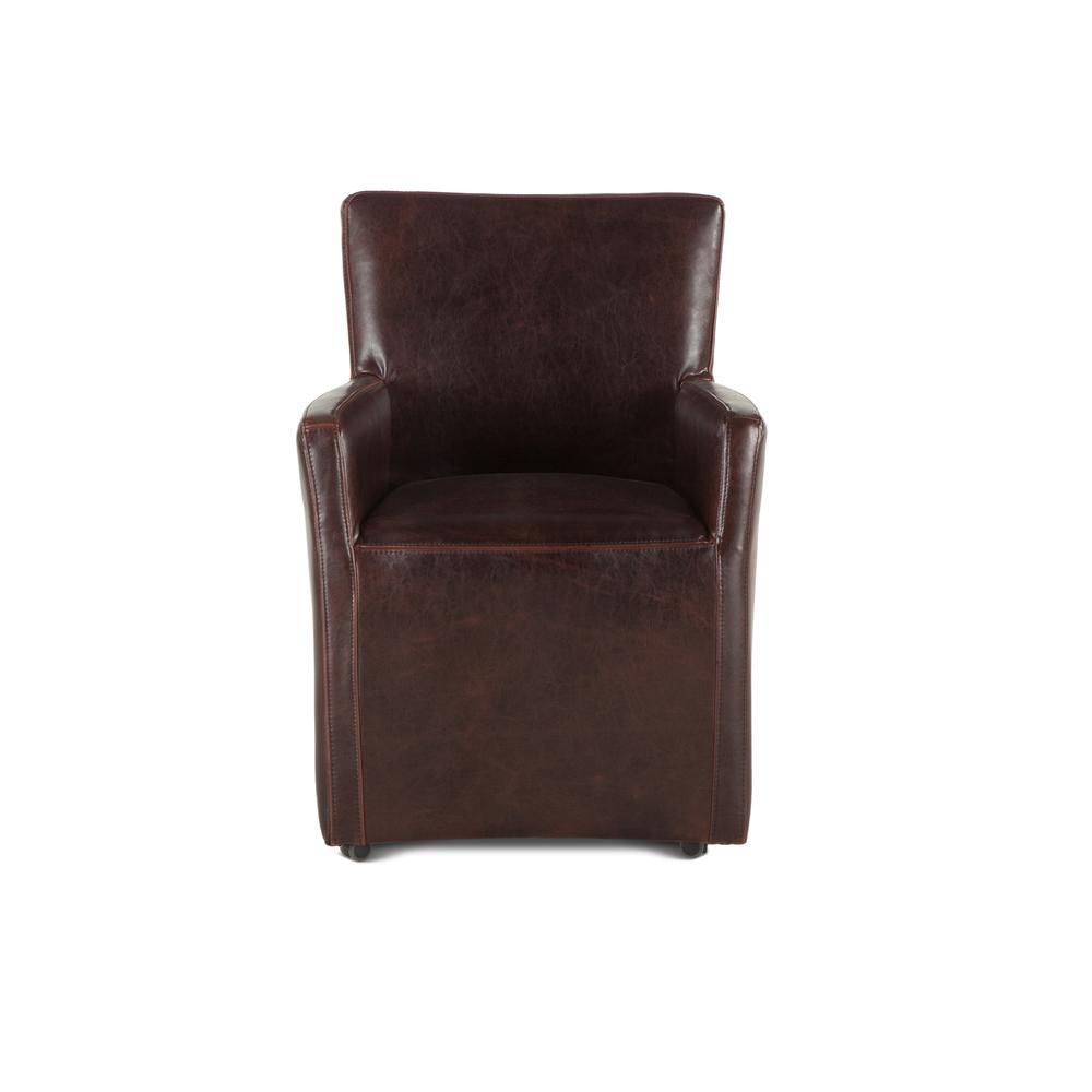 Lily Brown Leather Wheeled Armchair. Picture 3