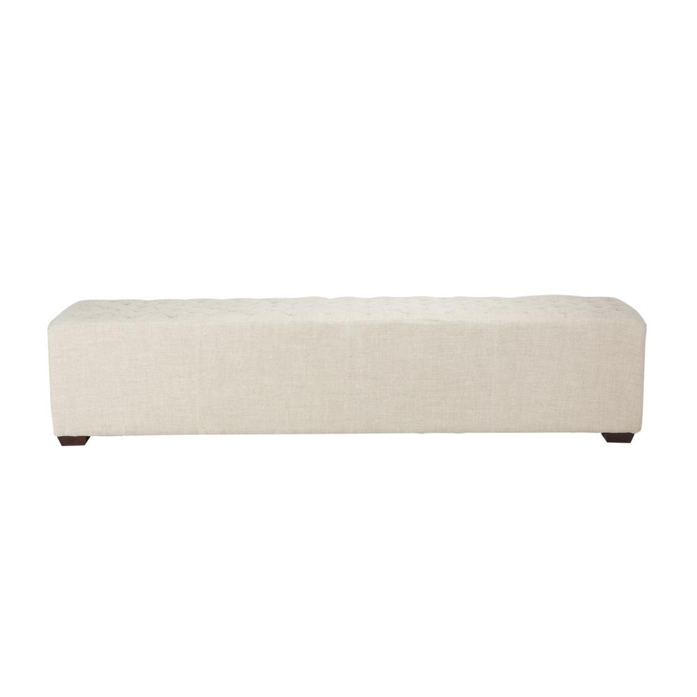 Arabella 78-Inch Long Beige Linen Bench with Diamond Stitched Detailing. Picture 5