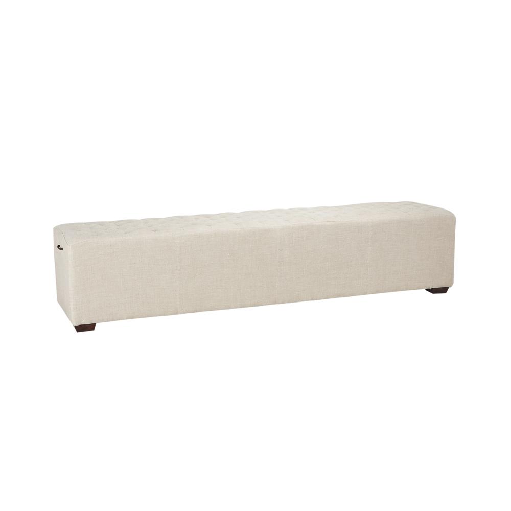 Arabella 78-Inch Long Beige Linen Bench with Diamond Stitched Detailing. Picture 21
