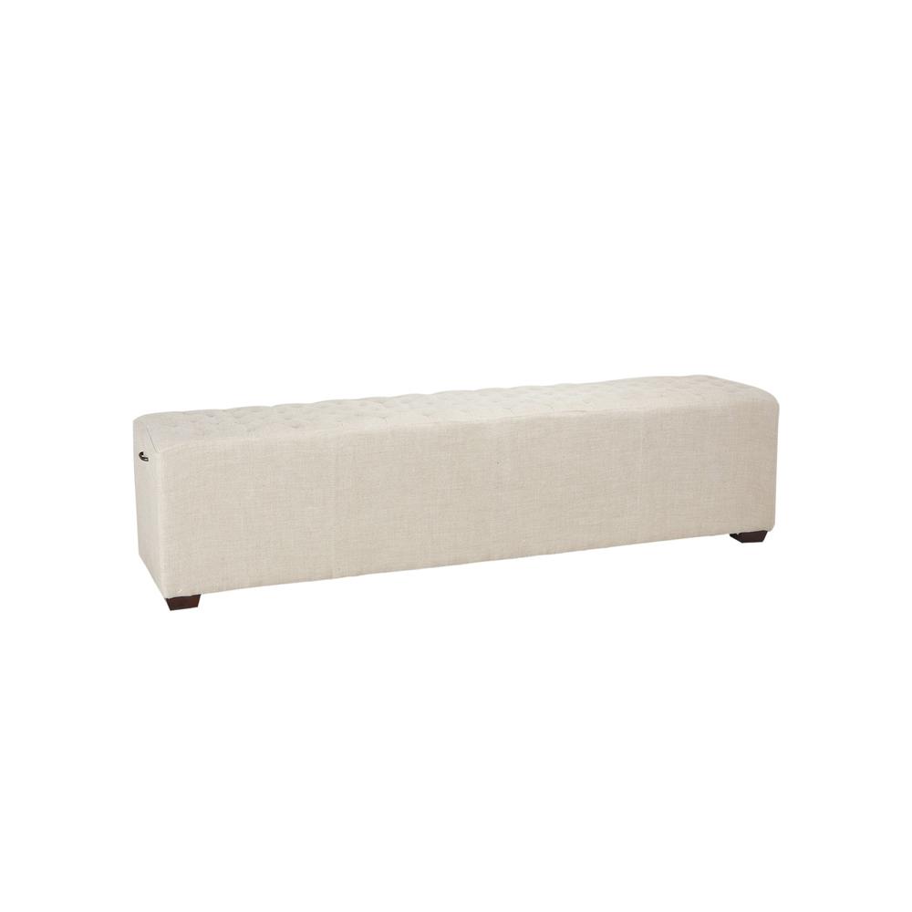 Arabella 58-Inch Beige Linen Bench with Diamond Stitched Detailing. Picture 1